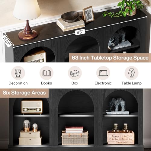 Tribesigns Farmhouse Console Table, 63-Inch Long Entryway Table with 3 Tier Storage, Wooden Rectangular Sofa Table Behind The Couch for Entrance, Hallway, Living Room, Black Tribesigns