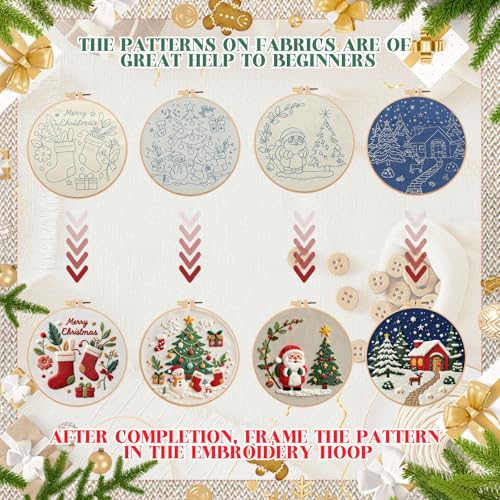 Christmas Embroidery Kits 4 Set DIY Needlepoint Kit for Adults Beginners Cross Stitch Kits for Craft Lover Christmas Gifts