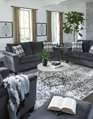 Signature Design by Ashley Abinger Chenille Contemporary Loveseat with 2 Accent Pillows, Dark Gray Signature Design by Ashley
