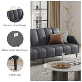 COPIAE Faux Leather Sofa Bed, 78“ Futon Sofa Bed, Adjustable Futon Set Backrest, Sleeper Sofa Couch, Modern Decor Love Seat Couches, Upholstered Couch for Living Room, Bedroom, Dark Gray COPIAE