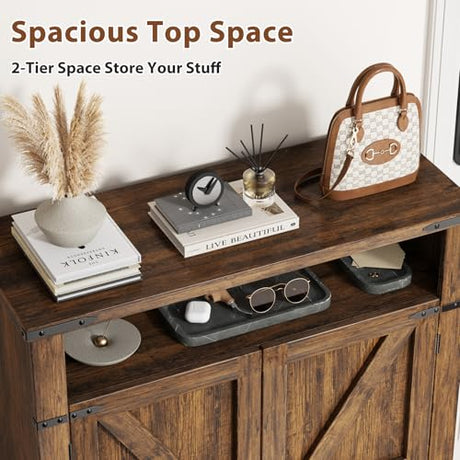 ALLSTAND 6-Tier Shoe Cabinet with Doors, Entryway Shoe Rack Wooden Shoe Storage Cabinet with Adjustable Shelves & Anti-tip Fitting, Farmhouse Shoe Cabinet Storage for Entryway, Living Room, Closet ALLSTAND