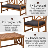 Outsunny 4 Piece Acacia Wood Outdoor Patio Furniture Set with 2 Armchairs, 1 Sofa, & 1 Coffee Table, Cushions Included Outsunny