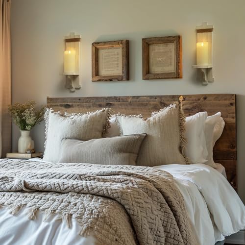 Homemory Wall Sconces Candle Holder Set of 2, Farmhouse Wooden Rustic Wall Decor for Living Room, Dining Room, Bedroom, Bathroom (White) Homemory