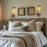 Homemory Wall Sconces Candle Holder Set of 2, Farmhouse Wooden Rustic Wall Decor for Living Room, Dining Room, Bedroom, Bathroom (White) Homemory