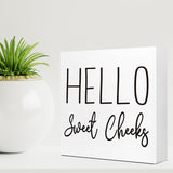 Funny Bathroom Wood Block Signs,Hello Sweet Cheeks Wooden Box Sign for Bathroom Shelf Toilet Restroom Home Tabletop Desk Decor,Rustic Bathroom Sign Decor LVQHI