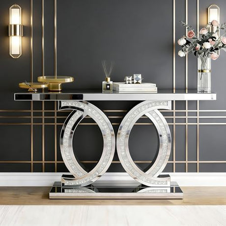 Silver Mirrored Console Table, Modern Luxury Rectangle Sofa Table with Diamond Glass Effects, Elegant Mirrored Furniture for Entryway, Hallway, Entrance (Extra Large) arbol manualidad