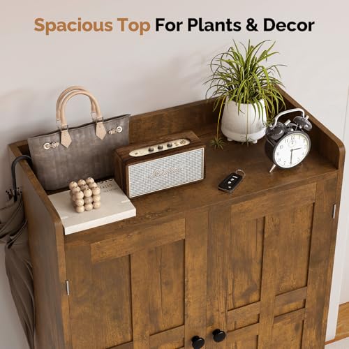 Aivermeil Farmhouse Shoe Cabinet with Doors, 6-Tier Wooden Shoe Organizer with Adjustable Shelves, Entryway Storage Cabinet, Rustic Shoe Storage for Entryway or Living Room (Rustic Brwon) Aivermeil