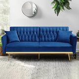 ACMEASE 70” Velvet Futon Sofa Bed w/Adjustable Armrests and Backrest, Convertible Futon Couch w/2 Pillows, Modern Sleeper Bed for Living Room, Bedroom, Blue ACMEASE