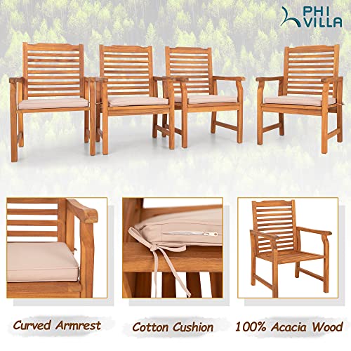 PHI VILLA 9 Pieces Acacia Wood Patio Dining Set for 8, Expandable Teak Dining Table & Wooden Chairs with Cushions, Farmhouse Dining Furniture Set for Outdoor Deck, Yard, Porch - WoodArtSupply