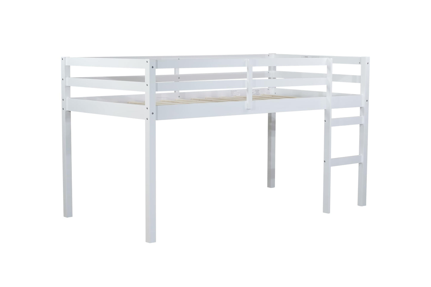 UOCFYK Twin Size Low Loft Bed for Kids, Solid Wooden Low Loft Bed Frame with Ladder and Guardrail for Small Room & Low Ceiling Bedrrom, No Box Spring Required, Slat Support, White