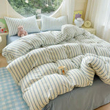 HighBuy Chic Blue Stripe Duvet Cover Set Twin XL,Kids Boys Muslin Cotton Breathable Striped Comforter Cover with 2 Pillowcases,Minimalist Stripes Textured Gauze Bedding Duvet Cover Set HighBuy