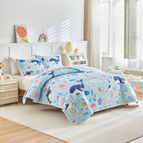 Joyreap 3 Pieces Full/Queen Size Cotton Quilt Set, World of The Sea Theme Ocean Blue Design, Cozy Lightweight Bedding Set Quilt Bedspread Bed Cover for for Kids Boys n Girls- 90x90 inches Joyreap