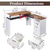 LayBurst 55" Farmhouse L-Shaped Desk with Lift Top,Movable Monitor Stand,L Shaped Standing Office Desk with Lockable Drawer & Adjustable File Drawer,Lift Top Computer Desk with Power Outlets LayBurst
