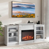 BELLEZE Modern 66" Mantel with Electric Fireplace Heater with Sound,Modern TV Stand for TVs up to 75", Media Entertainment Center with Side Shelves - Lenore (White) BELLEZE
