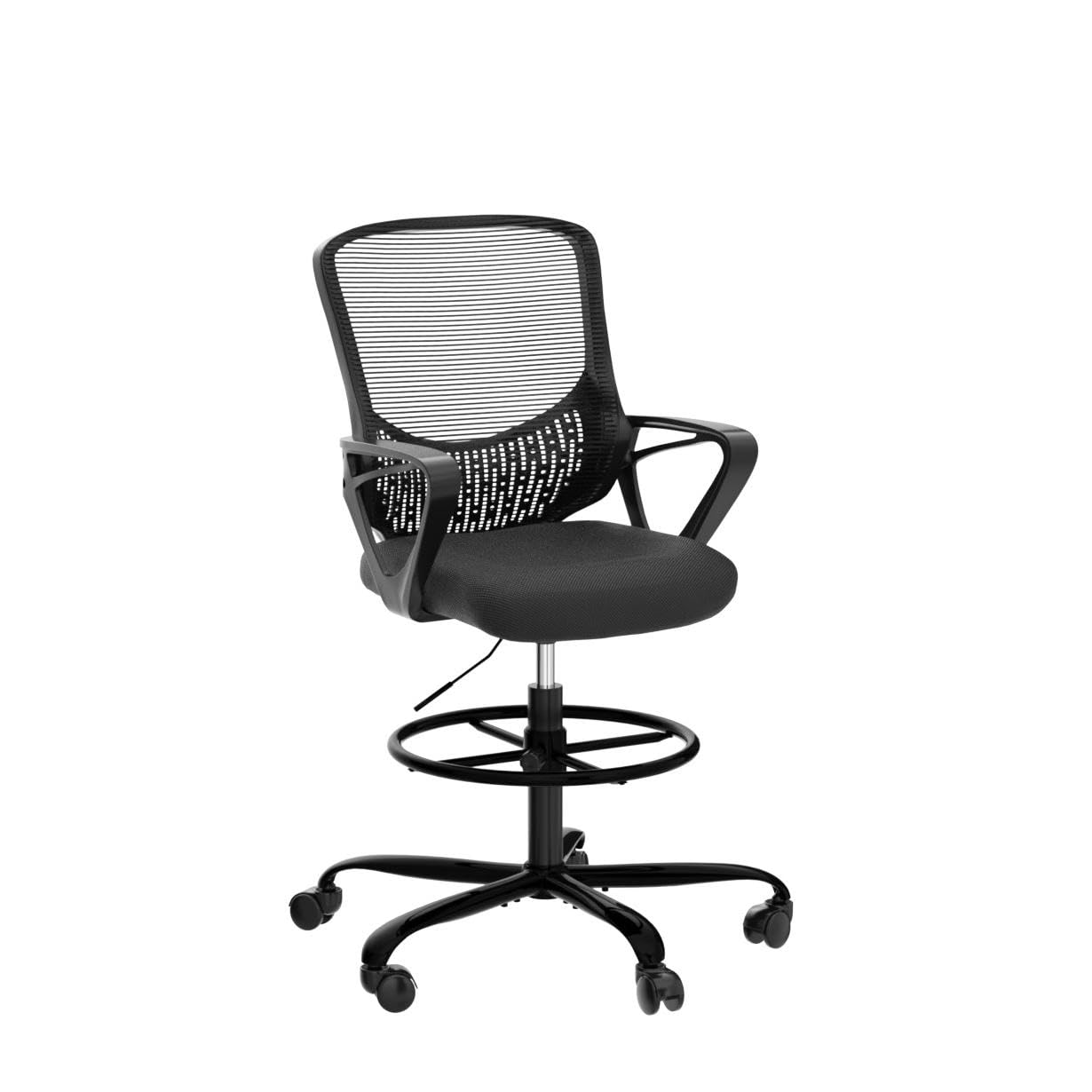 Tall Office Chair, Drafting Chair, Standing Desk Chair, High Adjustable Office Mesh Chair, Ergonomic Counter Height Computer Rolling Chair with Armrests and Foot-Ring for Bar Height Desk - WoodArtSupply