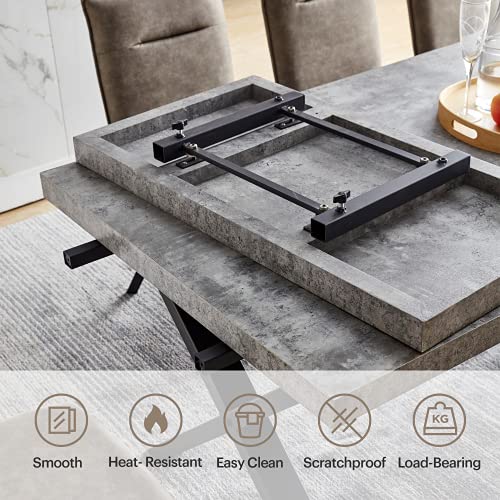 Acanva Expandable Dining Table for 6-8 Seat, Modern Rectangle Design with Extension Leaf for Kitchen Restaurant, Thicker Top and Carbon Steel Pedestal, 74.9''(+40)Wx37''Dx30''H, Dark Grey Acanva