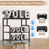niffgaff Mobile Printer Stand with Large Desktop - 3 Tier Shelf, 24.4 Inch Height, Wooden Organizer for Home&Office, Black