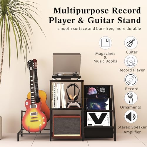 EASTROCK Guitar Stand & Record Player Table - 3-Tier Vinyl Record Storage for Acoustic, Electric Guitar, Bass, Speaker, Amp EASTROCK