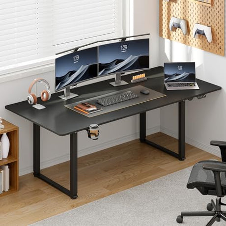 71x32 Inch Adjustable Standing Desk with 4 Legs, Stand-up Desk Features a Spacious Rectangular Top, Dual-Motor Lift, and Memory Presets (28-46Inch) for Home Offices or Computer Workstations, Black Lefurture