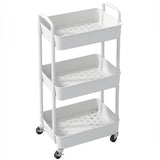 Sywhitta 3-Tier Plastic Rolling Utility Cart with Handle, Multi-Functional Storage Trolley for Office, Living Room, Kitchen, Movable Storage Organizer with Wheels, White Sywhitta