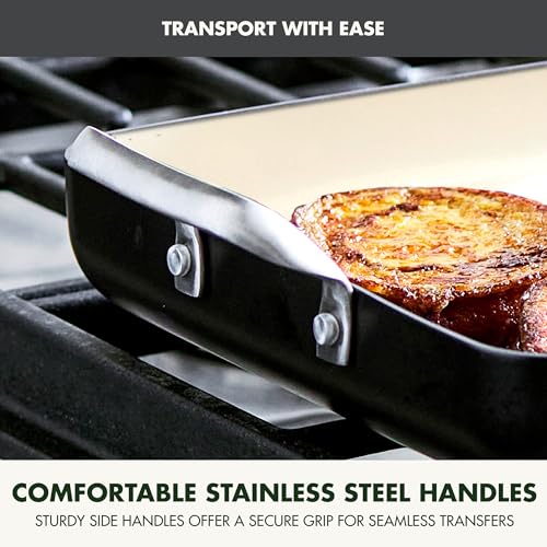 GreenPan 18" x 11" Double Burner Griddle Pan, Hard Anodized Healthy Ceramic Nonstick PFAS-Free, Stainless Steel Handles, Stovetop Cooking, Dishwasher Safe, Oven & Broiler Safe Cookware, Black GreenPan