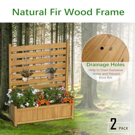 GDLF Air Conditioner Fence Outdoor Wood Privacy Screen with Planter Box for Trash Can Pool Equipment No-Dig Kit 36" W x 45" H （2 Panels） GDLF