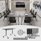 Folding Conference Table, Conference Room Tables for 6-12 Person, Modern Modular Training Table with 360° Silent Wheels, Large Mobile Foldable Seminar Meeting Tables for Office (2, Grey2, 55.1in) Jklmzpf