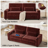 COPIAE Loveseat Sofa, Larger Couch Velvet Fabric with Storage, Charging Ports, Heightened Backrests, Removable Cover Modern Comfy Couches Easy Assembly for Living Room, 88 Inch Burgundy COPIAE