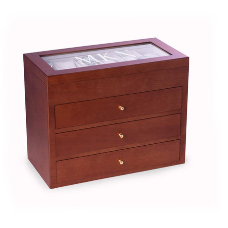 Bey-Berk Custom Personalized Solid Wood Watch Box Organizer with Glass Display Top (48 Watches) Bey-Berk