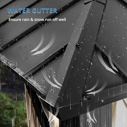 LUE BONA 12x14 Hardtop Gazebo, Galvanized Steel Double Roof Permanent Gazebo Pavilion with Aluminum Frame, Outdoor Metal Gazebo Canopy with Nettings and Curtains for Deck, Patio, Backyard LUE BONA