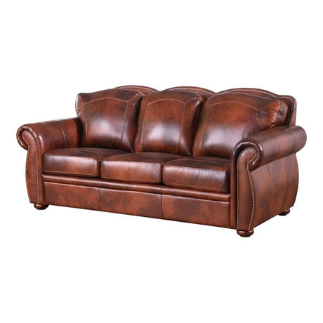 BOWERY HILL Traditional Geuine Leather Sofa in Marco Brown Finish BOWERY HILL