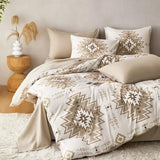 Wake In Cloud - Western Comforter Set, Boho Southwestern Rustic Farmhouse Style with Aztec Geometric Block Pattern, Soft Lightweight Bedding, 3 Pieces, Taupe Beige, Queen Size Wake In Cloud