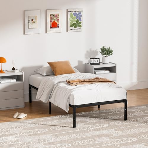 RRG 18 Inch Twin Bed Frames, Single Bed, Heavy Duty Metal Platform with Tool Free Setup, Easy Assembly, Noise Free, Non Slip Black Bed Frame Twin Size RRG