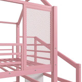 Bellemave House Loft Bed Full Size, Full Size Loft Bed with Storage Stairs and Open Wardrobe, Heavy Duty Loft Beds with Slide for Girls, Boys, Noise-Free Design Pink Bellemave