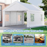 Bezseller 12x20 FT Heavy Duty Carport Canopy with Roll-Up Windows & Doors, Car Tent Portable Garage with All-Season Tarp for Cars, Boat, Trucks, White Bezseller