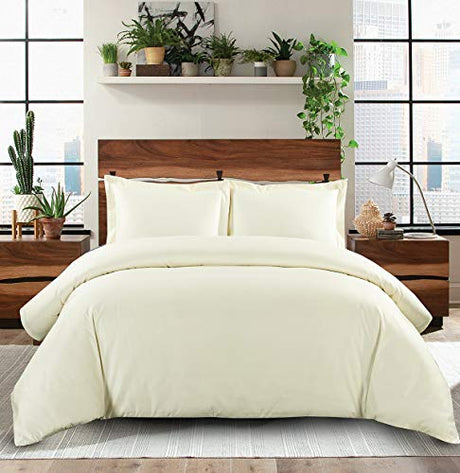Royal Hotel Bedding Duvet Cover 500 Thread Count 100% Cotton Queen Size, Button Closure, Soft and Cool, 3 Piece Full/Queen Duvet Cover Set, Solid, Ivory Royal Hotel Bedding