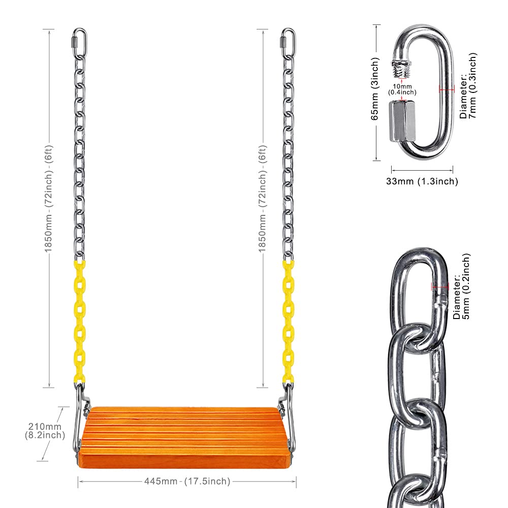 SELEWARE Wooden Swing Set, Wood Tree Swing Seat with Chain, Wood Swing Set Seat Accessories for Adult Kid Indoor Outdoor Playground Backyard - WoodArtSupply