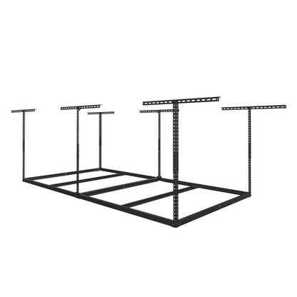 eShelf 4x8ft Overhead Garage Storage Rack Wooden Decking Not Included, Heavy Duty Metal Rack, Adjustable Ceiling Dropdown, 600lbs Weight Capacity (Black)