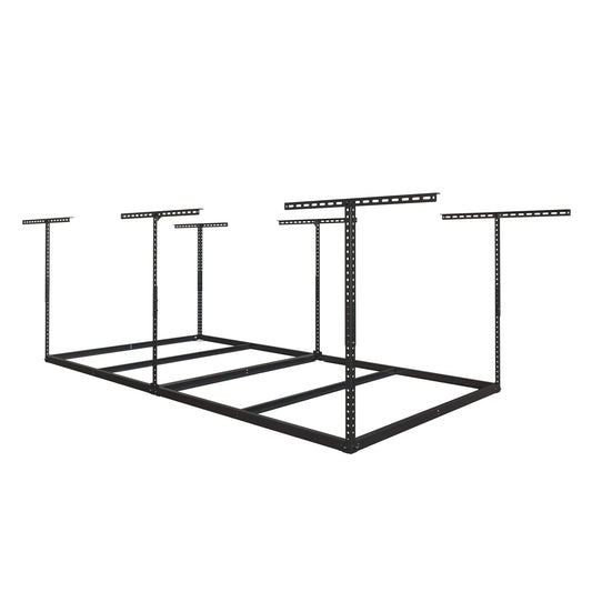 eShelf 4x8ft Overhead Garage Storage Rack Wooden Decking Not Included, Heavy Duty Metal Rack, Adjustable Ceiling Dropdown, 600lbs Weight Capacity (Black)