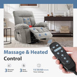 DUMOS Rocker Recliner Chair, Swivel Recliner with Vibration Massage & Lumbar Heating, 270° Rotating Chenille Fabric Recliner with footrest for Living Room & Bedroom, Grey