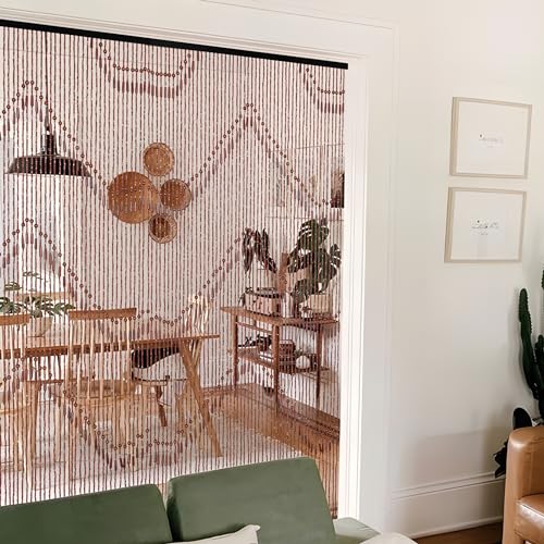 Foreate Beaded Curtain for Doorways Handmade Bamboo Wood Door Beads Boho Hanging Room Divider Hallway Window Hippie Curtains Rustic Home Decor 35.5" x 75" Brown Foreate