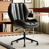 Home Office Desk Chair with Wheels, Armless Adjustable Height PU Leather Office Chair, Mid Back Ergonomic Computer Chair, Walnut Curved Seat Design No-Arm Chair (9008-Black) GAMVIETE