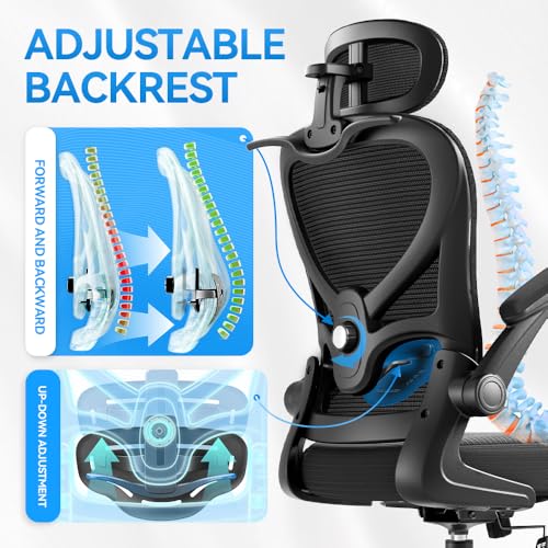 Freepub Ergonomic Office Chair with Headrest 3D, Mesh Office Desk Chair with Adjustable Lumbar Support, Computer Chair with Flip up Armrests, 350LBS Capacity - Design for Home/Offices - Black Freepub