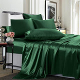 TREELY 4 Piece Satin Sheets Twin Size - Silky Smooth Blackish Green Sheet Set with Deep Pocket, Fitted Sheet, Flat Sheet, 2 Pillowcases TREELY