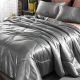Holawakaka Luxurious Solid Satin Silk Like Comforter Set Ultra Soft Silky Quilt Breathable Bedding Bed-in-A-Bag King Size (Grey) Holawakaka