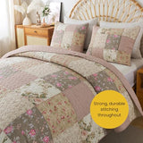 SLPR Secret Garden Patchwork Cotton Pieced Quilt Set - King with 2 Shams, Country Shabby Chic Bedding with Flower Pattern, Pink Floral Farmhouse Quilted Bedspread for All Seasons SLPR