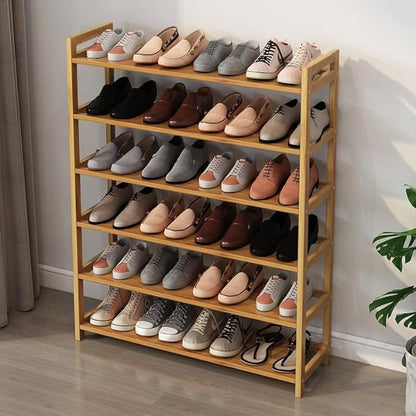 6 Tiers Natural Bamboo Shoe Rack (26.77 x 9.84 x 35.43)"(L x W x H)