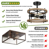 Lakumu 2-Light Retro Semi Flush Mount Ceiling Light Fixture, Rustic Vintage Wood Ceiling Light Black Metal, Industrial Farmhouse Ceiling Lamp for Hallway Entryway Bedroom Balcony Farmhouse Dining Room Lakumu