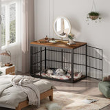 Lyromix 54" Dog Crate Furniture with Foldable Door, XXL Dog Crates for Large Dogs, Wooden Decorative Dog Cage Kennel Indoor End Table, Rustic Brown Lyromix