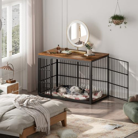 Lyromix 54" Dog Crate Furniture with Foldable Door, XXL Dog Crates for Large Dogs, Wooden Decorative Dog Cage Kennel Indoor End Table, Rustic Brown Lyromix